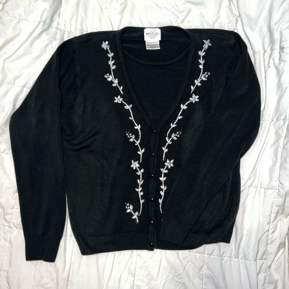 Black Cardigan w Flower Decal
